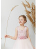 Scoop Neck Velvet Lace Tulle V Back Flower Girl Dress